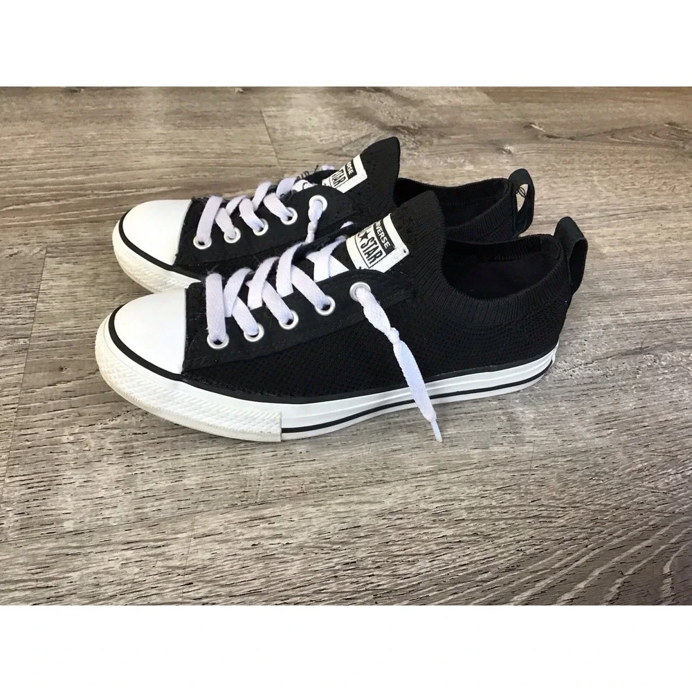 Converse All Star Shoreline Junior Sz 2 Knit Slip On Black Stretch Mesh 665412F